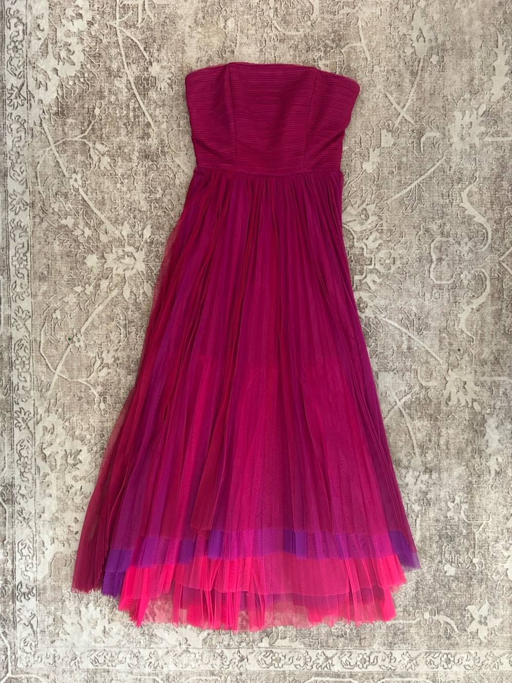 Chelsea28 Fuchsia Strapless Layered Tulle Dress